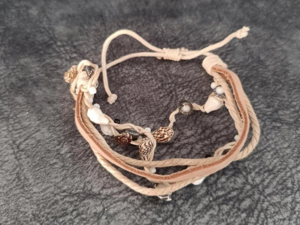 Bileklik Halhal Plaj Deniz kabuklu Boncuklu Ayarlanabilir Çoklu Bileklik - Resim 3