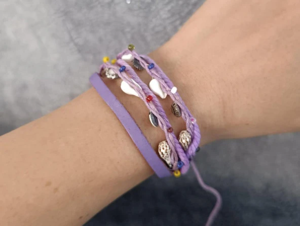 Bileklik Halhal Plaj Deniz kabuklu Boncuklu Ayarlanabilir Çoklu Bileklik - Resim 2