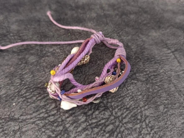 Bileklik Halhal Plaj Deniz kabuklu Boncuklu Ayarlanabilir Çoklu Bileklik - Resim 3