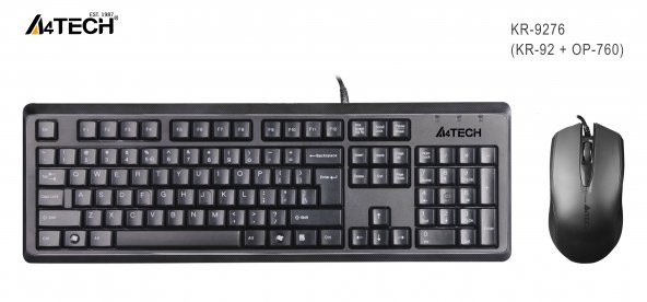A4 Tech KR-9276 Kablolu Q Klavye Mouse Set Siyah