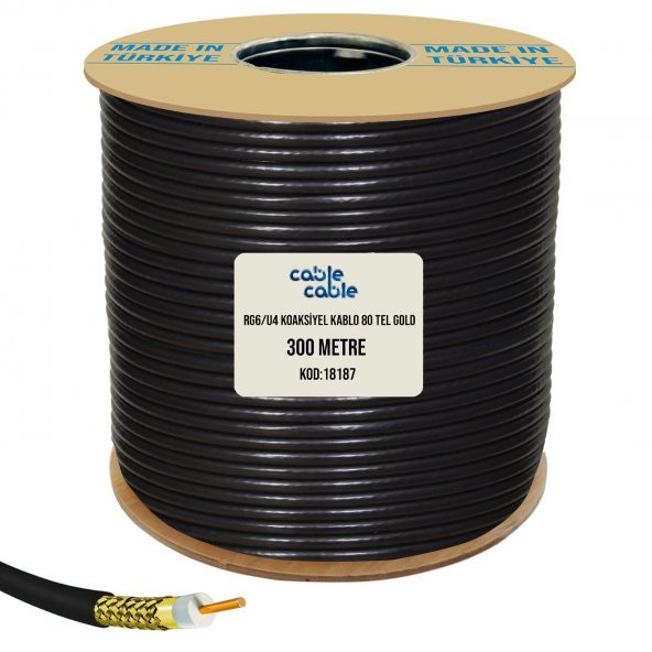 ANTEN KABLOSU RG6/U4 1.02MM 80TEL GOLD BAKIR ALAŞIM 300MT SİYAH CABLECABLE