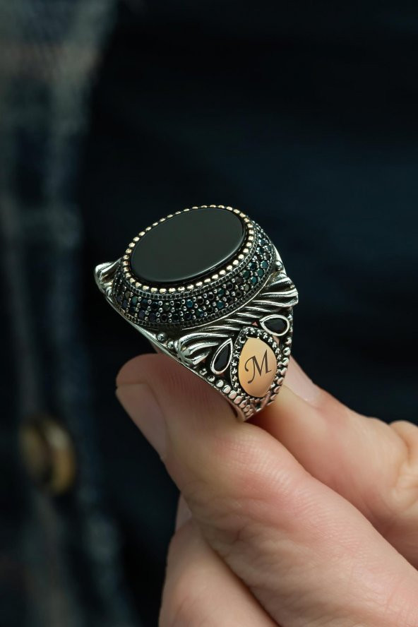 Oval Siyah Oniks 925 Gümüş Erkek Yüzük - 8