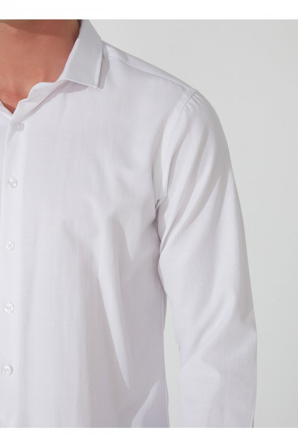 Klasik Yaka Armürlü Beyaz Erkek Gömlek Gm2024700399 - Resim 5