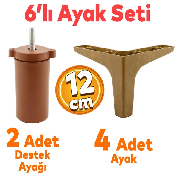 Sedef 6'lı Set Mobilya Tv Ünitesi Çekyat Koltuk Kanepe Destek Ayağı 12 Cm Koyu Ceviz Baza Ayakları
