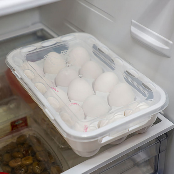 Porsima Org-31 15 Bölmeli Kilit Kapaklı Yumurta Saklama Kabı - Buzdolabı Yumurta Organizeri - Beyaz