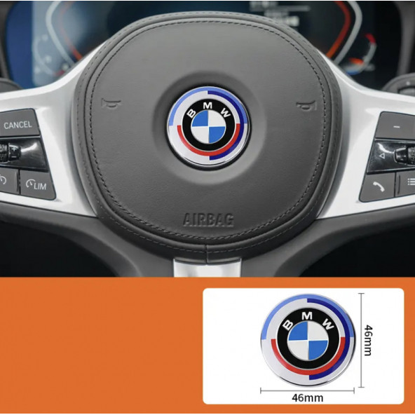 BMW YENİ NESİL 45 MM DİREKSİYON ALÜMİNYUM  STICKER LOGO (MAVİ BEYAZ KIRMIZI)