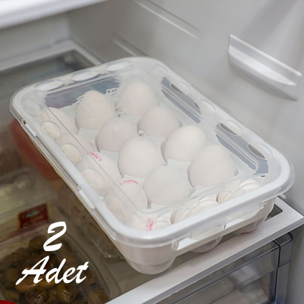 Porsima Org-31 2 li 15 Bölmeli Kilit Kapaklı Yumurta Saklama Kabı Buzdolabı Yumurta Organizeri Beyaz