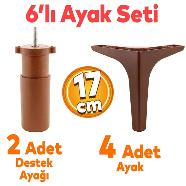 Sedef 6'lı Set Mobilya Tv Ünitesi Konsol Koltuk Kanepe Destek Ayağı 17 Cm Ahşap Desenli Ayakları