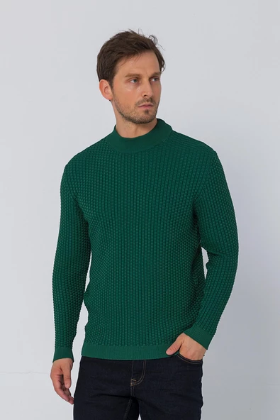 Erkek Regular Fit Düz Renk Balıkçı Yaka Boğazlı Uzun Kollu Triko Kazak - 7