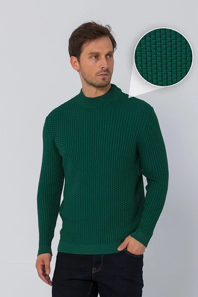 Erkek Regular Fit Düz Renk Balıkçı Yaka Boğazlı Uzun Kollu Triko Kazak - 12