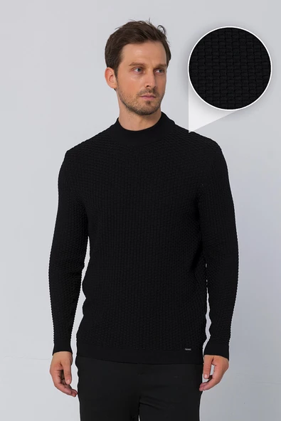 Erkek Regular Fit Düz Renk Balıkçı Yaka Boğazlı Uzun Kollu Triko Kazak - 2