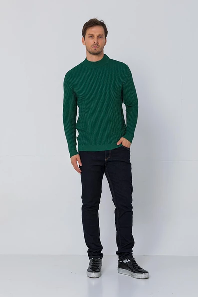 Erkek Regular Fit Düz Renk Balıkçı Yaka Boğazlı Uzun Kollu Triko Kazak - 11