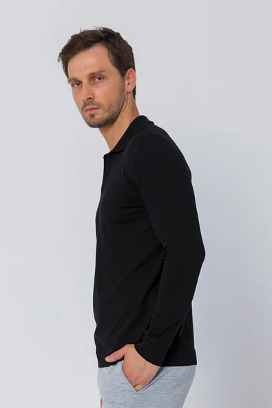 Erkek Regular Fit Düz Renk Polo Kaleci Yaka Uzun Kollu Triko Kazak - 4