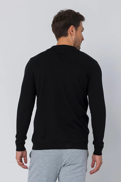 Erkek Regular Fit Düz Renk Polo Kaleci Yaka Uzun Kollu Triko Kazak - 6