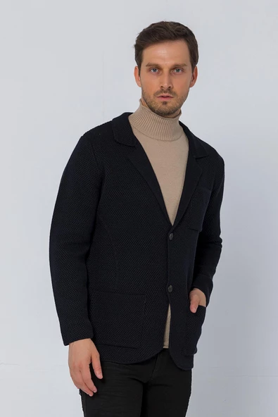CEKMON Erkek Regular Fit Çok Cepli Düğmeli Astarsız Örme Blazer Rahat Ceket - 8
