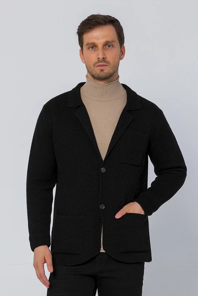 CEKMON Erkek Regular Fit Çok Cepli Düğmeli Astarsız Örme Blazer Rahat Ceket - 7