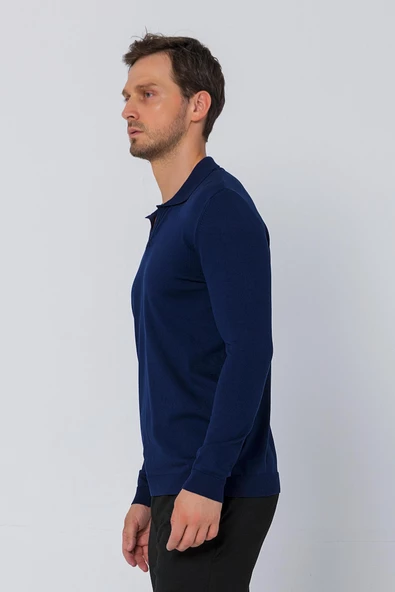 Erkek Regular Fit Düz Renk Polo Kaleci Yaka Uzun Kollu Triko Kazak - 8