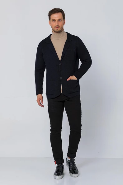 CEKMON Erkek Regular Fit Çok Cepli Düğmeli Astarsız Örme Blazer Rahat Ceket - 9