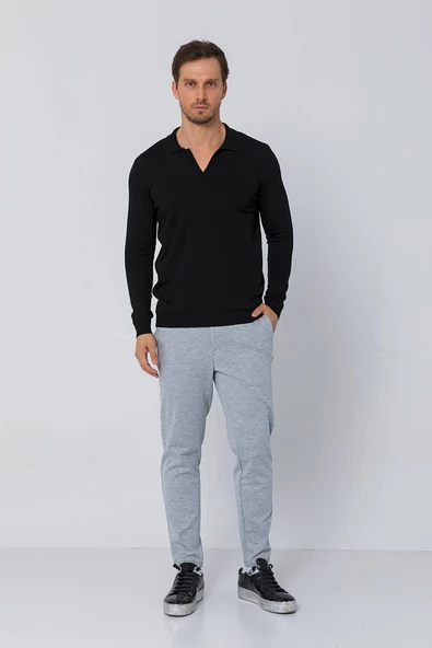 Erkek Regular Fit Düz Renk Polo Kaleci Yaka Uzun Kollu Triko Kazak - 2