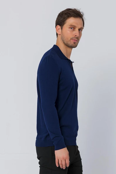 Erkek Regular Fit Düz Renk Polo Kaleci Yaka Uzun Kollu Triko Kazak - 9