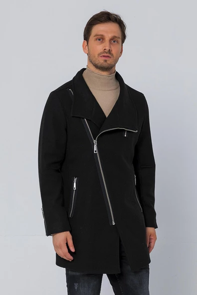 Erkek Regular Fit Kruvaze Fermuarlı Uzun Çok Cepli Kalın Kışlık Kaban - 3