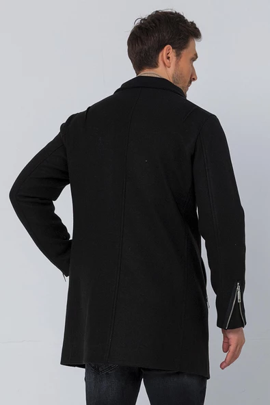 Erkek Regular Fit Kruvaze Fermuarlı Uzun Çok Cepli Kalın Kışlık Kaban - 6