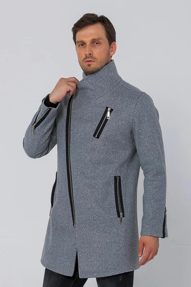 Erkek Regular Fit Kruvaze Fermuarlı Uzun Çok Cepli Kalın Kışlık Kaban - 9