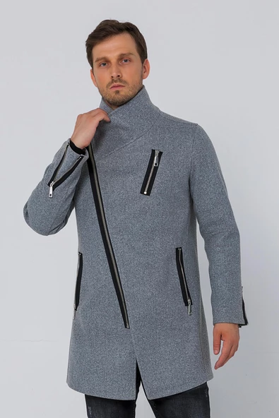 Erkek Regular Fit Kruvaze Fermuarlı Uzun Çok Cepli Kalın Kışlık Kaban - 8