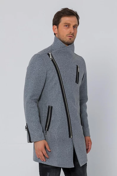 Erkek Regular Fit Kruvaze Fermuarlı Uzun Çok Cepli Kalın Kışlık Kaban - 10