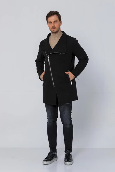 Erkek Regular Fit Kruvaze Fermuarlı Uzun Çok Cepli Kalın Kışlık Kaban - 4