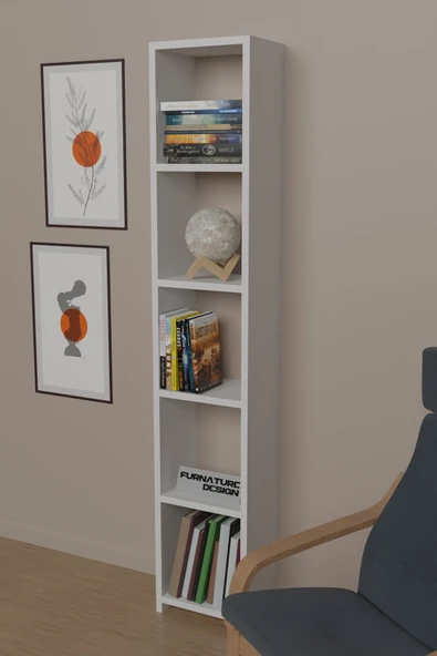 6 Raflı Kitaplık 150 cm Sunta Kitaplık Ofis Mutfak Rafı Beyaz - 2
