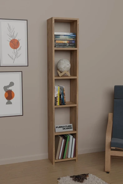 6 Raflı Kitaplık 150 cm Sunta Kitaplık Ofis Mutfak Rafı Atlantik Çam - 2