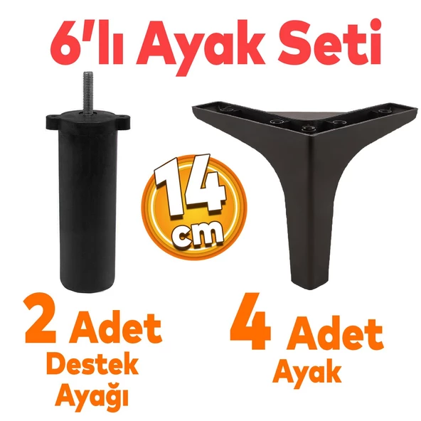 Sedef 6'lı Set Mobilya Tv Ünitesi Koltuk Kanepe Destek Ayağı 14 Cm Siyah Baza Ayakları M8 Destek
