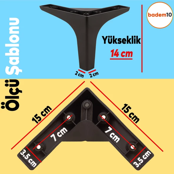 Sedef 6'lı Set Mobilya Tv Ünitesi Koltuk Kanepe Destek Ayağı 14 Cm Siyah Baza Ayakları M8 Destek - Resim 3