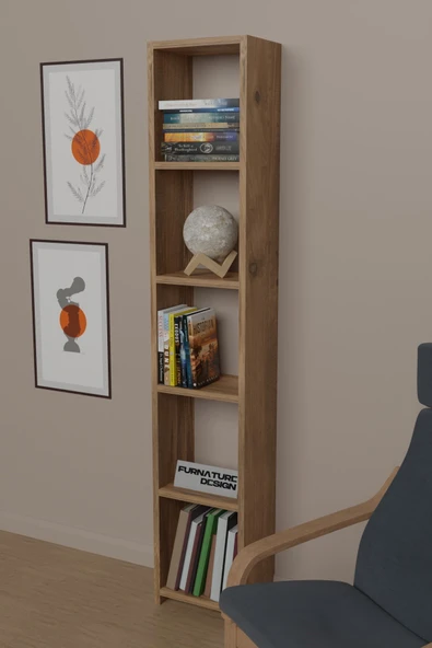 6 Raflı Kitaplık 150 cm Sunta Kitaplık Ofis Mutfak Rafı Atlantik Çam