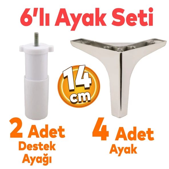Sedef 6'lı Set Mobilya Tv Ünitesi Koltuk Kanepe Destek Ayağı 14 Cm Krom Baza Ayakları M8 Destek