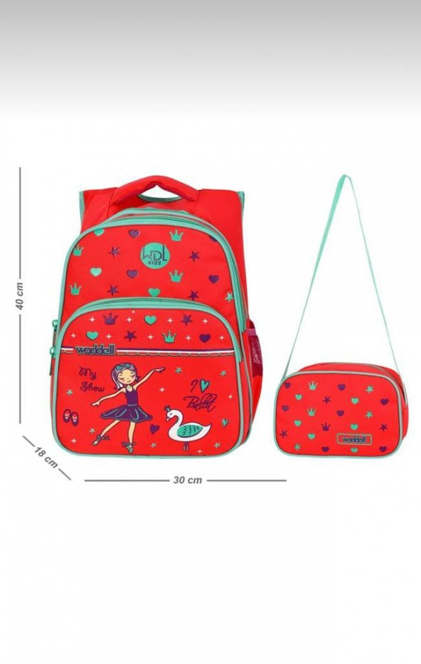 Ölmezler Mercan Balerin Desenli Ilkokul Sırt Çantası Ve Beslenme Çantası Kırmızı