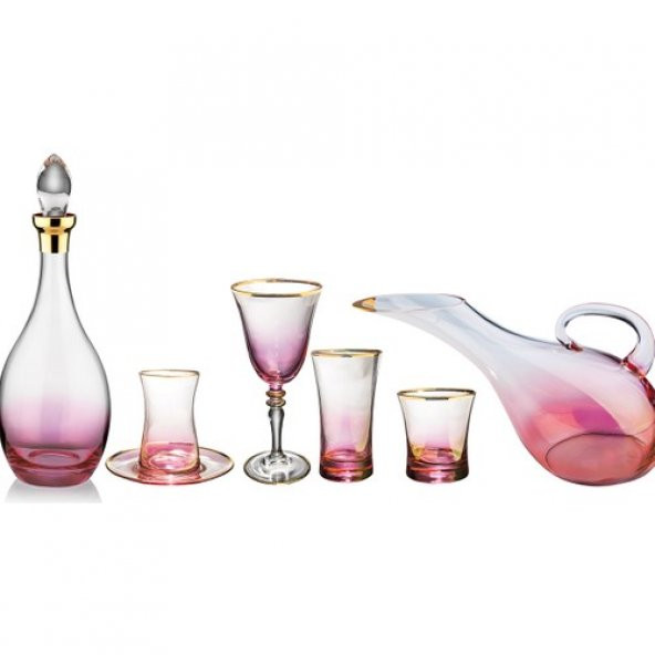 Kcd Soprano Pembe 61 Parça Cam Sofra Sunum Çeyiz Seti Su Bardak Takımı Kesme El Dekor - Resim 2