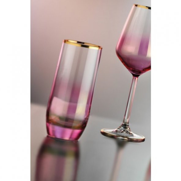 Kcd Bolero Pembe Kesme El Dekor Yaldızlı 6 Adet Desenli Su ve Meşrubat Bardak Takımı ürün görseli