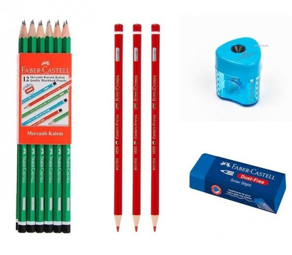 Faber-Castell 12 li Kurşun Kalem+ 3 Kırmızı Kalem+ Silgi+ Kalemtraş - 1