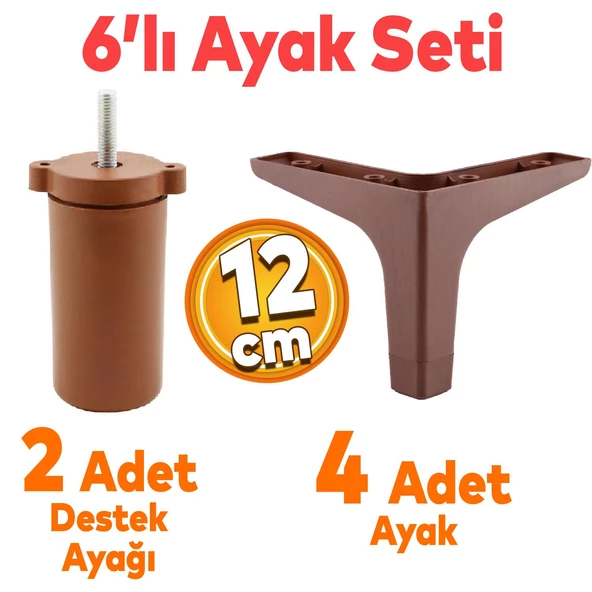 Sedef 6'lı Set Mobilya Tv Ünitesi Koltuk Kanepe Destek Ayağı 12 Cm Ahşap Desenli Baza Ayakları