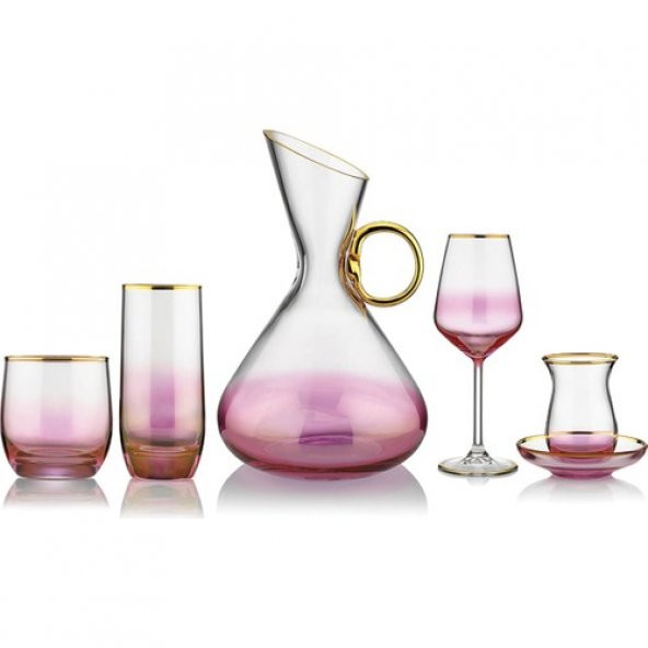 Kcd Bolero Pembe 31 Parça Cam Sofra Sunum Çeyiz Seti Su Bardak Takımı Kesme El Dekor Pembe - Resim 2