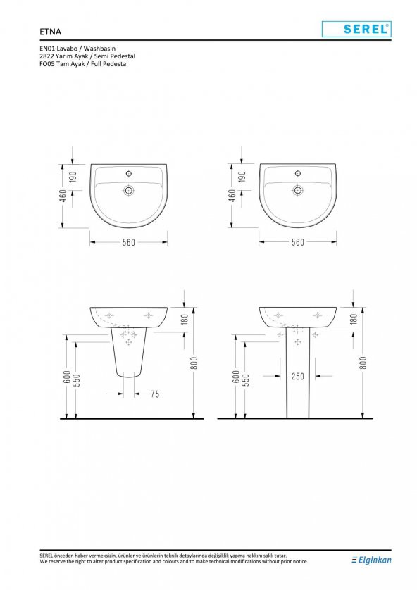 Serel Etna 46x56 cm Duvara Monte Lavabo EN01TDS110H - 2