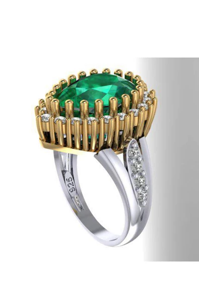 Hürrem Sultan Serisi Yeşil Yeşim Zirkon Taşlı 925 Ayar Otantik Kadın Yüzük - Resim 3