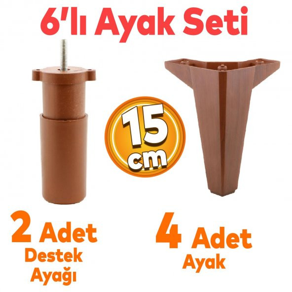 Sedir 6'lı Set Mobilya TV Ünitesi Çekyat Koltuk Kanepe Destek Ayağı 15 cm Ahşap Desenli Baza Ayak