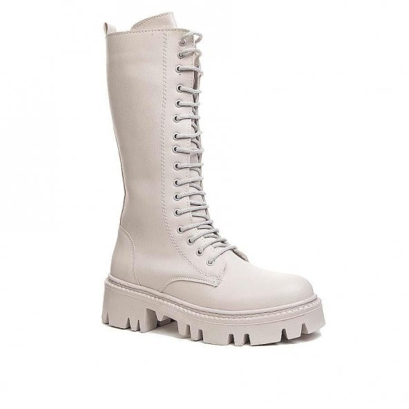 Albishoes Rahat Bağcıklı Fermuarlı Uzun Düz Taban Kadın Diz Altı Postal Çizme Bot - 2