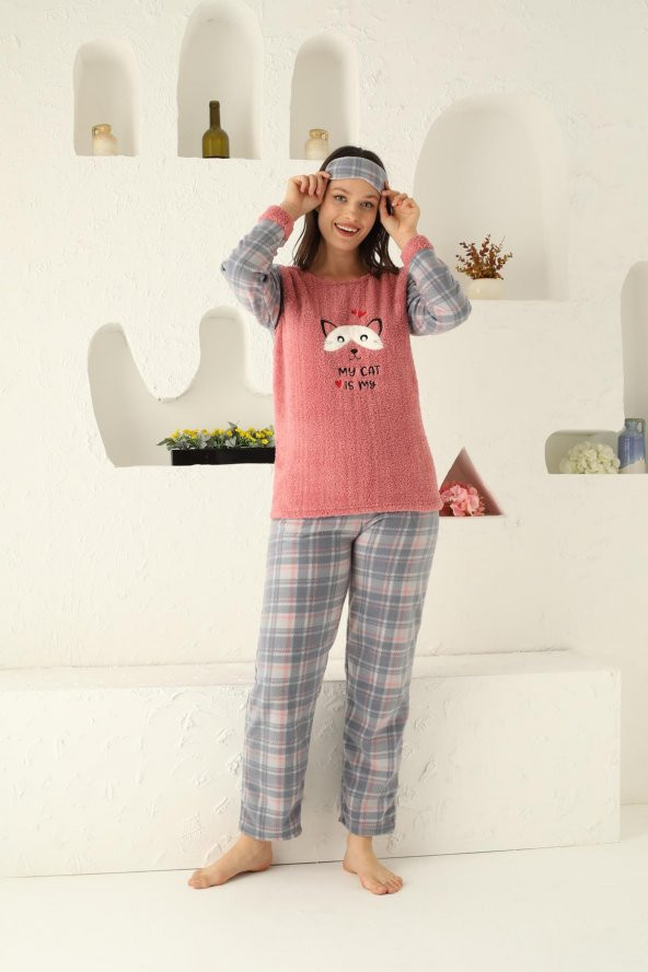 Kadın Cepli Alt Polar Üst Welsoft Kışlık Pijama Takımı 2132