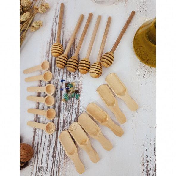 Ahşap Tahta Servis Bal Reçel Kaşığı Baharat Kaşığı Şeker Kahve Kaşığı Mutfak Kaşık Seti Ağaç Kaşık - 2