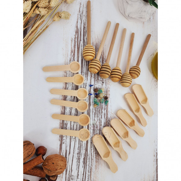 Ahşap Tahta Servis Bal Reçel Kaşığı Baharat Kaşığı Şeker Kahve Kaşığı Mutfak Kaşık Seti Ağaç Kaşık - 3