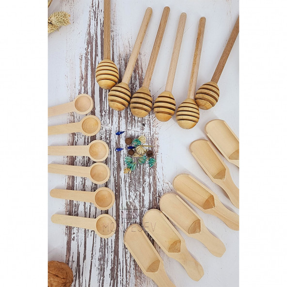 Ahşap Tahta Servis Bal Reçel Kaşığı Baharat Kaşığı Şeker Kahve Kaşığı Mutfak Kaşık Seti Ağaç Kaşık - 4
